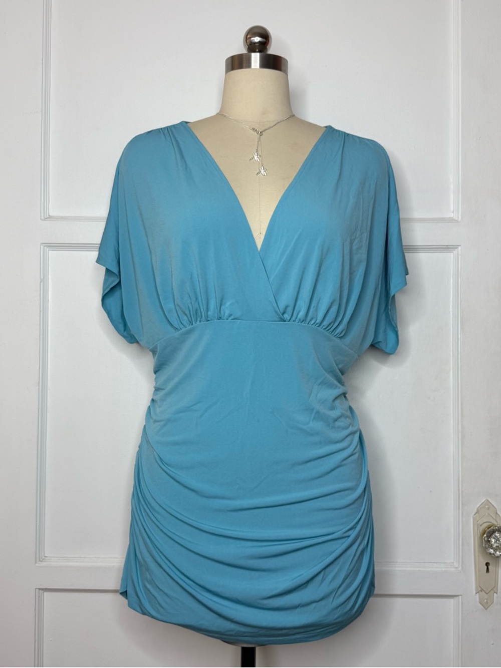 New York & Company blue drape top